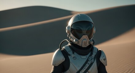 Fototapeta premium Futuristic Astronaut Exploring Desert Planet Landscape