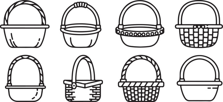 Black wireframe backpack and bag vector icons set isolated Vector