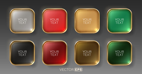 Fototapeta premium Set of elegant glossy buttons with golden metallic frames. Featuring various colors for modern UI design.