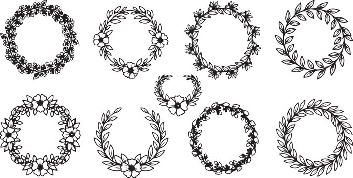 Hand drawn collection of cannabis leaves in black ink style Vector