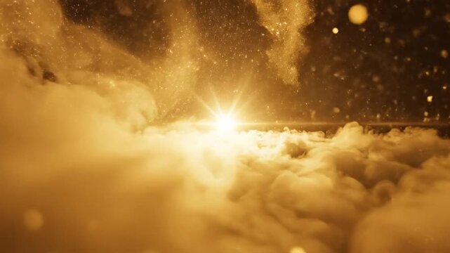 Abstract golden cloud formation with particles and bokeh background