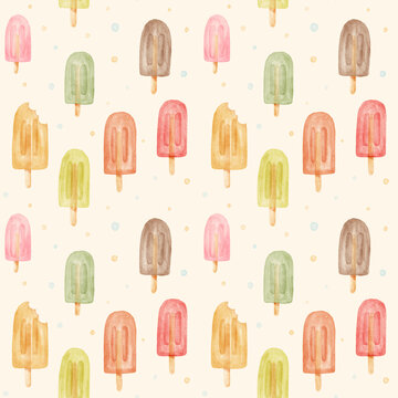 seamless pattern popsicle in watercolor illustration