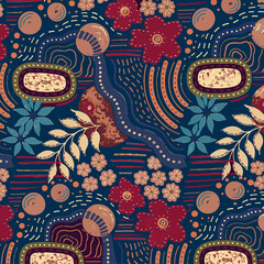 Creative seamless abstract ethnic pattern inspired by traditional folk art and aboriginal dot...
