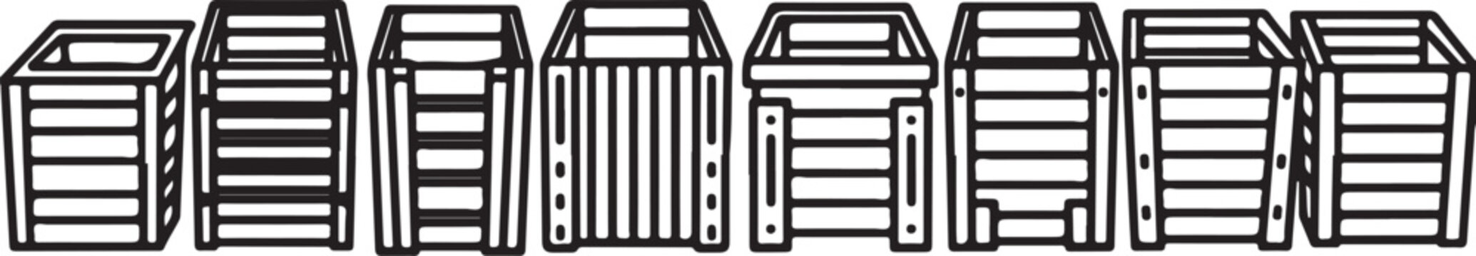 Black and white vector train carriages row illustration Vector