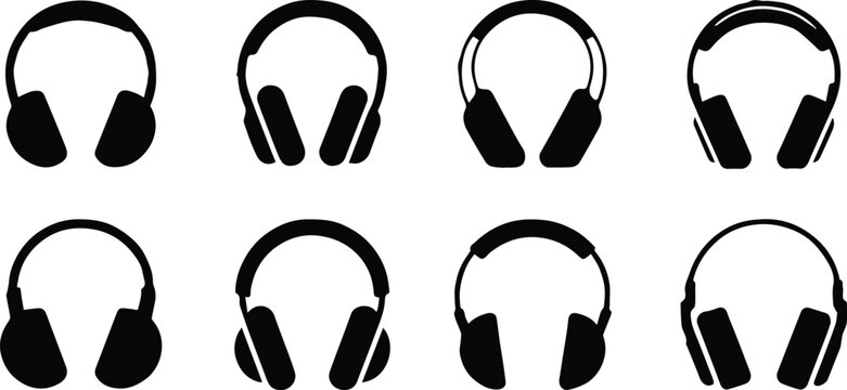 headphones silhouette pack over ear headset icons for design