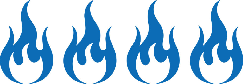 flame emblem blue fire icons row vector graphic set