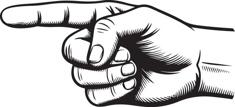 hand pointing left engraved shading lines vintage pointer vector icons