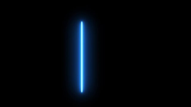 Glowing Blue Neon Vertical Light Line Expanding on Black Background, Futuristic Laser Beam Animation Loop