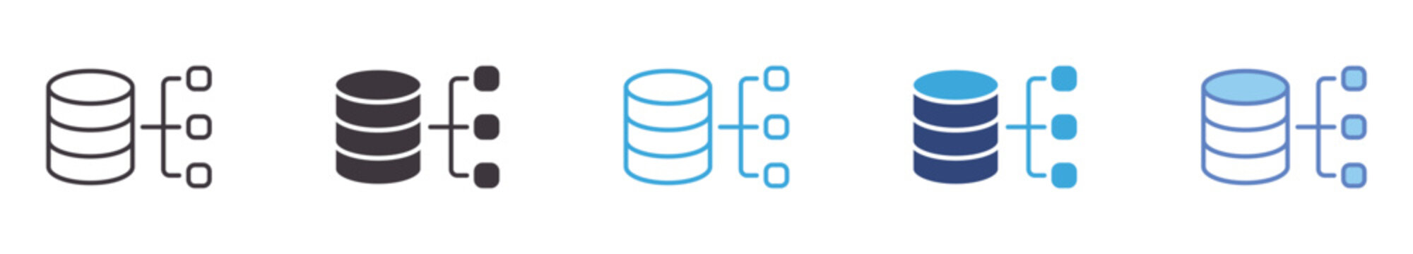 Database Management Icon Set , data storage systems, server organization symbols, cloud database structure, and information technology vector icons.