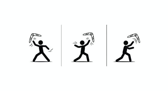 Stick figures playing with boomerangs