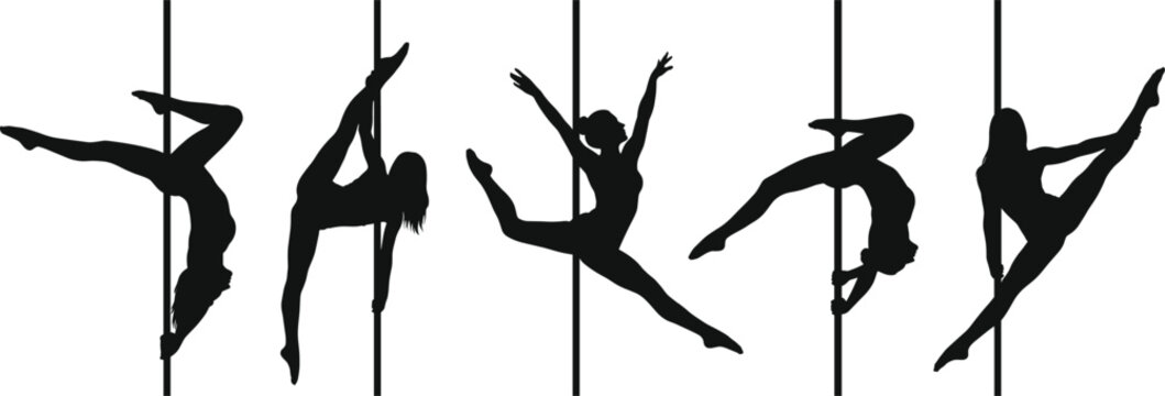 Pole Dance Silhouette Collection with Acrobatic Fitness Performance Poses for Sports and Graphic Design Projects