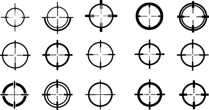 Crosshair and Target Sight Icons Set. Sniper Rifle Scope Reticle Symbols.
