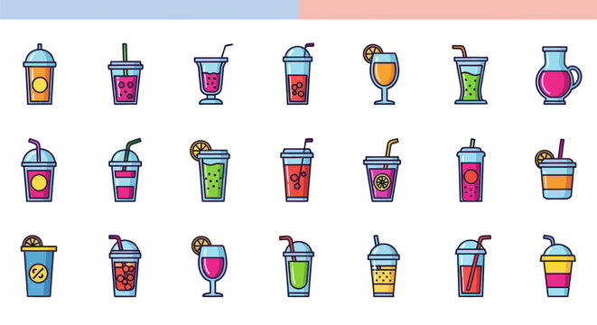 Colorful drink icons for beverages and refreshments