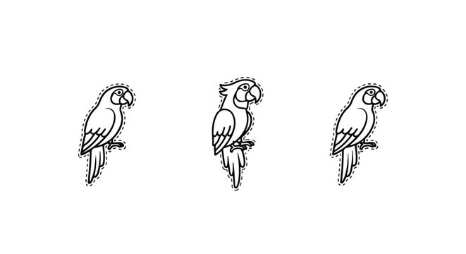 Macaw parrot heads border in halftone dot pattern