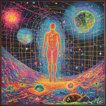 Human Aura Energy Grid in Space with Planets
