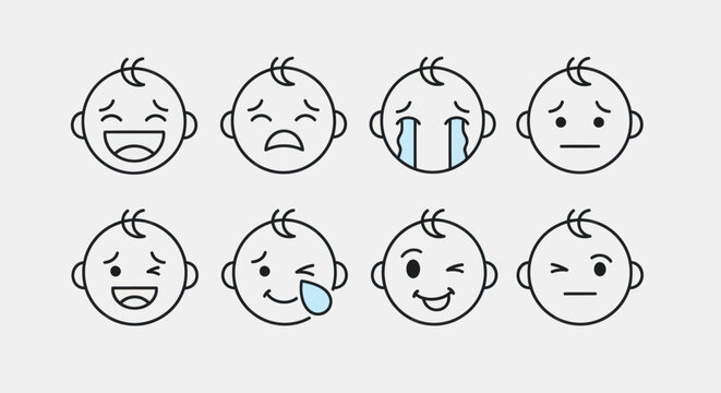 Baby face expressions in outline style