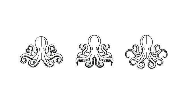Octopus heads pattern border in halftone stippled style