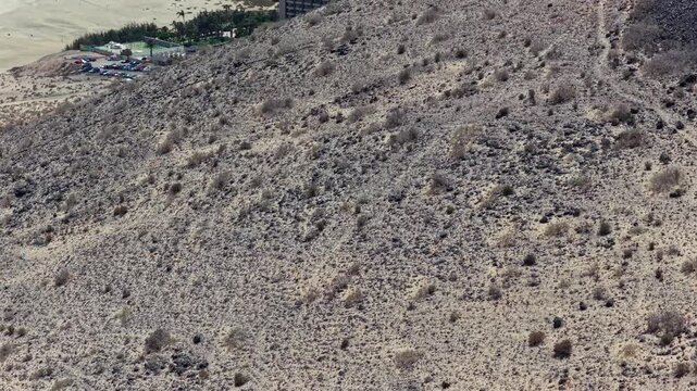 Aerial View of the Isthmus of La Pared Desert Sand Dunes and Arid Coastline, Fuerteventura