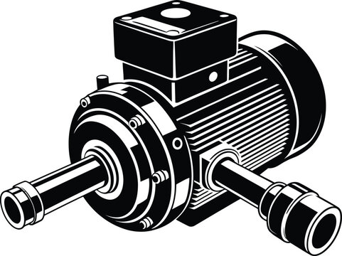 Industrial vector eps illustration of a mechanical motor device with cylindrical components and shafts