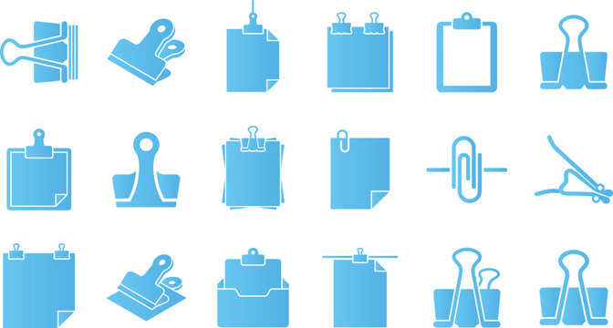 Office stationery and paper clips icons set for design and creativity.
