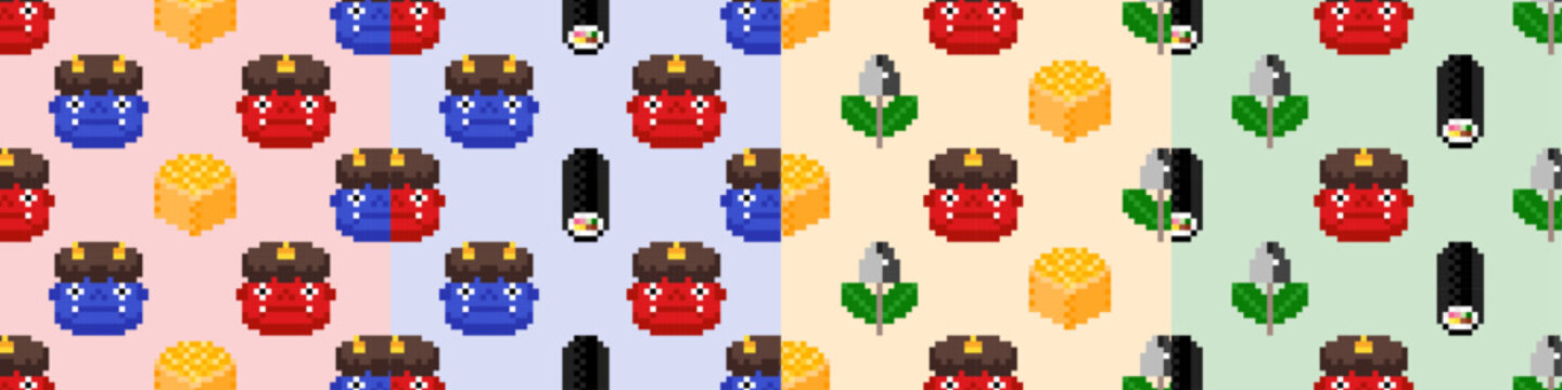 ドット絵 節分柄 4種 シームレスパターンセット（スウォッチ）