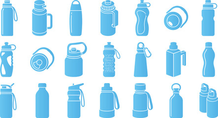 Reusable water bottle set with thermos flasks and sports hydration containers for outdoor. © MSYSAMIRON