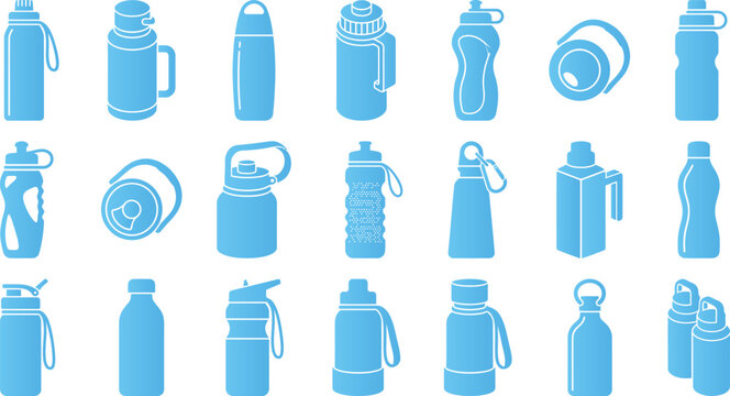 Reusable water bottle set with thermos flasks and sports hydration containers for outdoor.