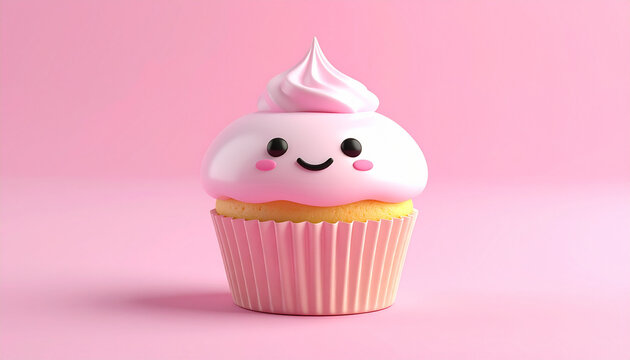 Pink cupcake illustration on pink background