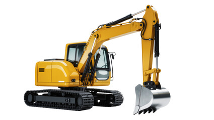 Isolated heavy yellow crawler excavator with hydraulic shovel and powerful diesel engine © Oisin