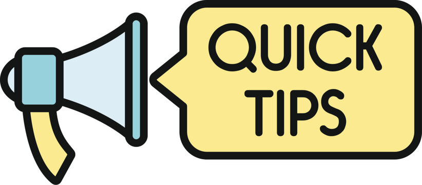 Loudspeaker broadcasting quick tips and important messages inside a speech bubble