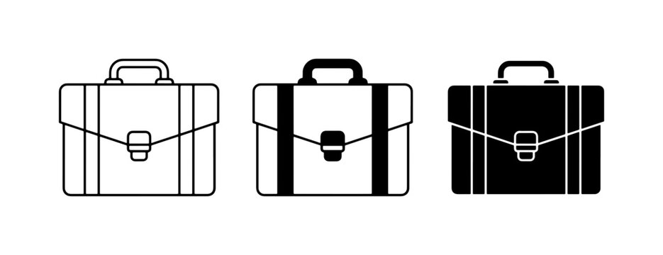 Briefcase Icons Set, Business Luggage Vector Graphics, Professional Attache Case Illustrations