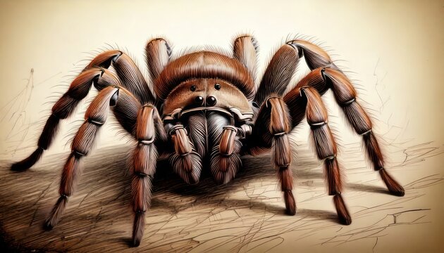 Close-up of a large, hairy tarantula spider with intricate details.