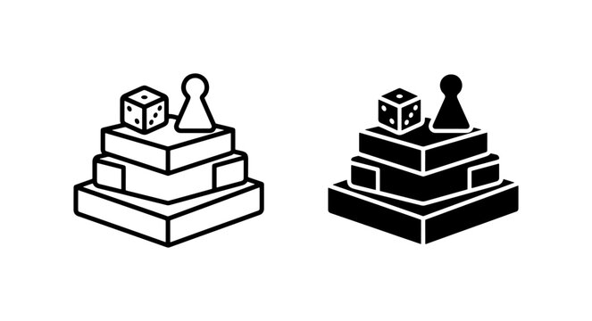 Board Game Pieces on Tiered Platform, Game Strategy Icons, Strategy Game Elements, Vector Game Assets