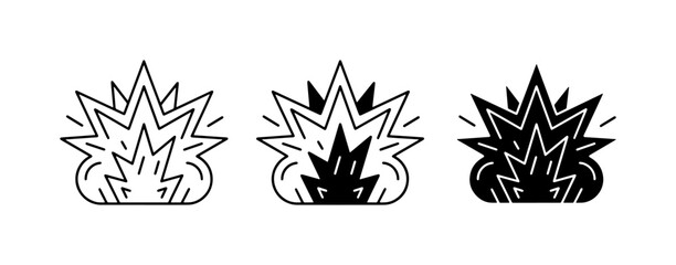 Explosion Icons Set, Burst Symbol Vector Graphics, Comic Boom Shapes, Impact Effect Illustrations © Nazmun