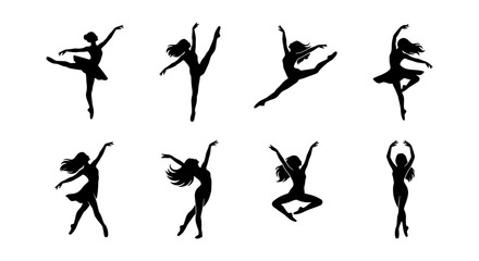 Ballet Dancer Silhouettes Collection, Graceful Poses Vector Set, Elegant Female Figures for Performance Art and Dance Concepts © Nazmun
