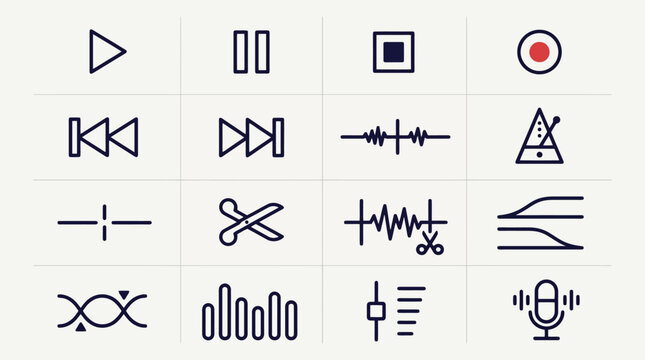 Collection of various media control icons.