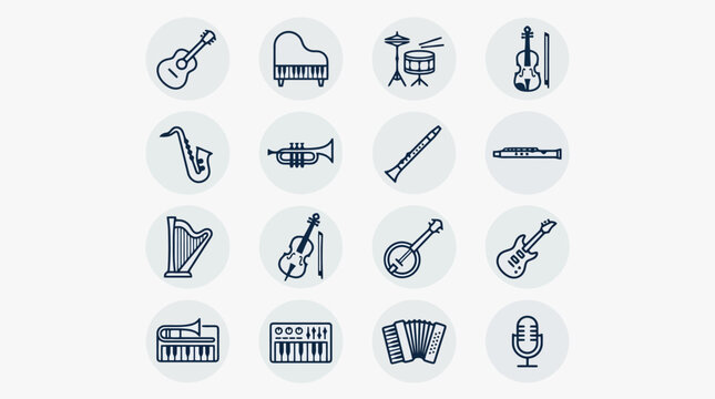Collection of musical instruments icons.