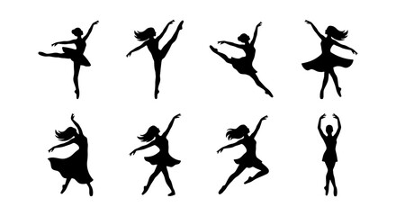 Ballet Dancer Silhouettes Collection, Elegant Female Figures in Graceful Poses, Vector Art for Performance and Dance Studio Graphics © Reaz