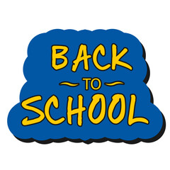 Fototapeta premium Back to School Typography Sticker Design with Bold Yellow Text and Blue Cartoon Bubble Background