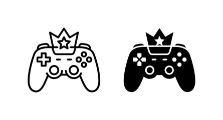 Gaming controller icons with crown, video game gamepad vector set, esports champion player symbols for tournament UI © Fariya