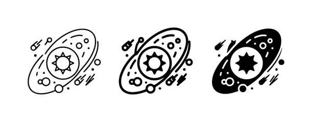 Cosmic Galaxy Icons, Celestial Star System Vector Art, Space Nebula Orbit Graphics © Mahinul