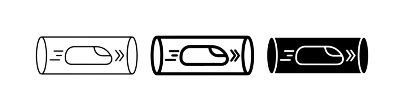 Hyperloop high speed train icon set, vacuum tube transportation vector, futuristic maglev transit system symbols