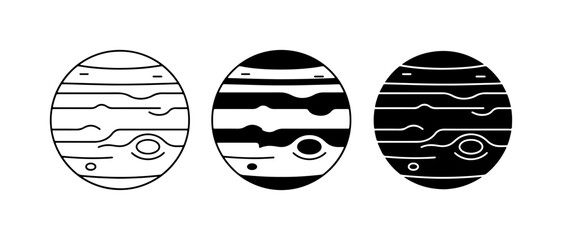 Jupiter Planet Icons, Set of 3 Stylized Celestial Bodies, Space Exploration and Astronomy Graphics © Sadia
