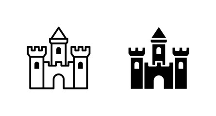 Castle Icons, Medieval Fortress Symbols, Royal Palace Vector Graphics, Fantasy Architecture Outline and Silhouette © Sadia