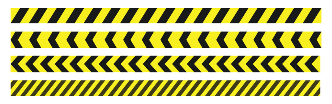 Set of yellow hazard stripes. Black hazard warning tape on white Background. 