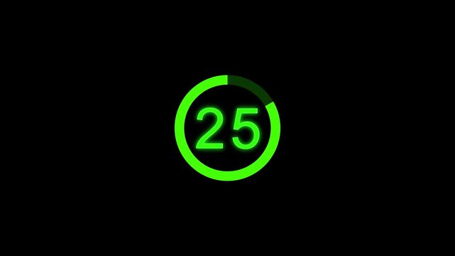 Countdown green timer from 30 to 0 second real time. 30 seconds. 30 second clock countdown animation. 30 Animated number of 30 second countdown on black background