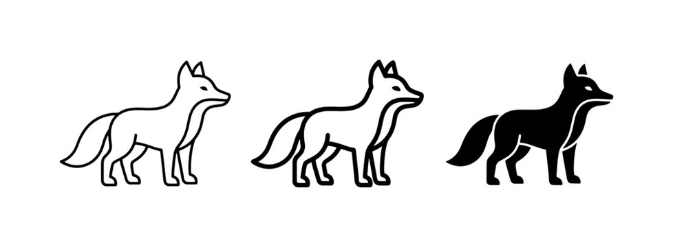 Fox Icons Set, Line Art and Silhouette Vector Graphics for Wildlife and Nature Designs