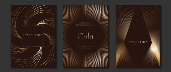 Plakat Luxury gold art deco invitation vector set with geometric stripes and elegant line background for gala party.