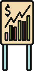 Fototapeta premium Business growing chart board displaying dollar sign with increasing bars and line graph
