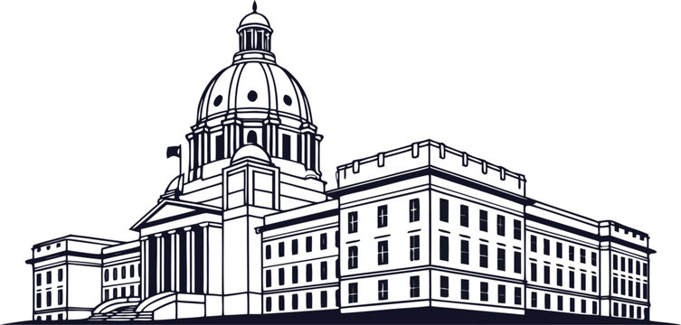 Line art illustration of the alberta legislature building in edmonton, canada